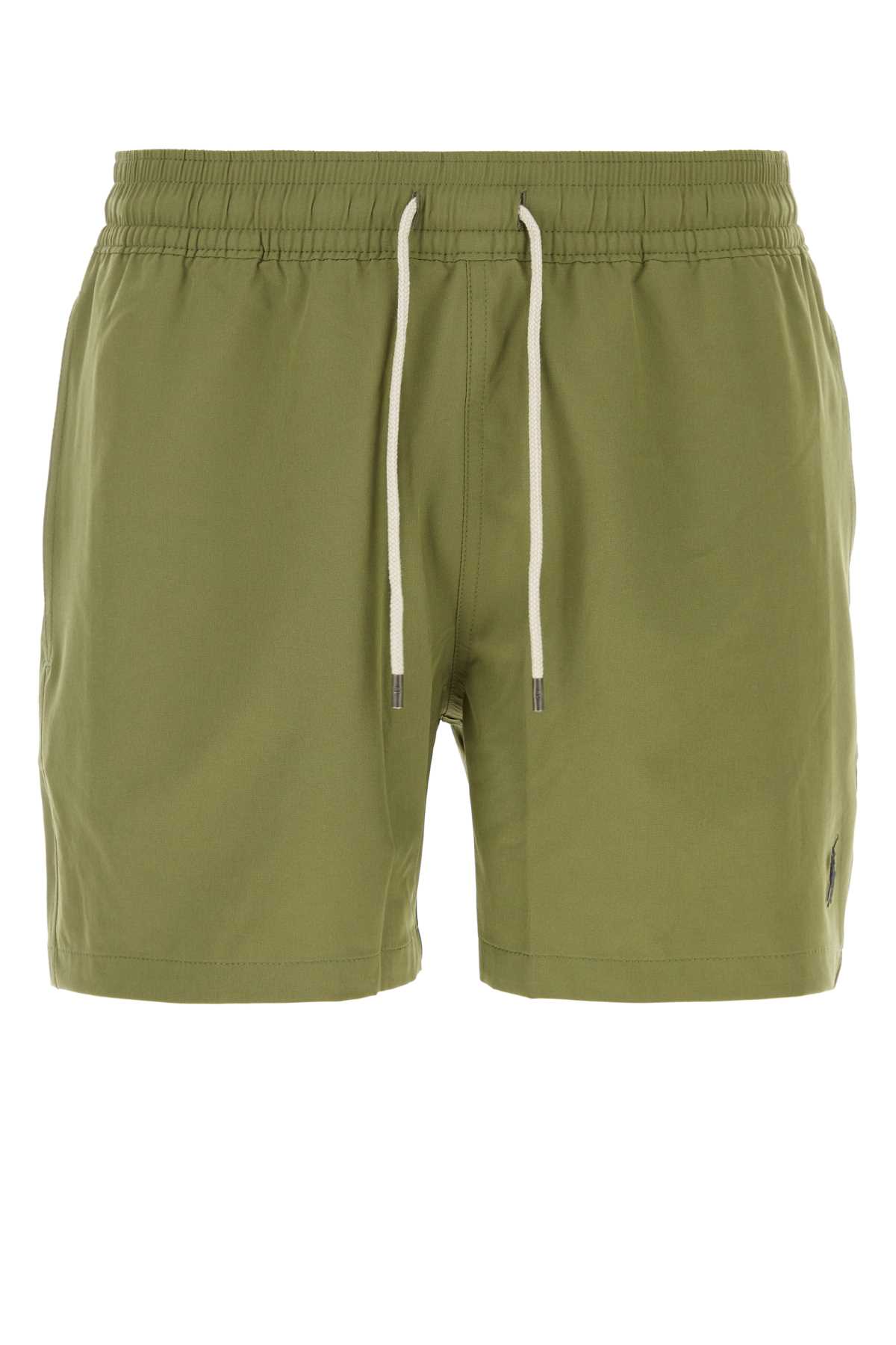 Army Green Stretch Polyester Swimming Shorts
