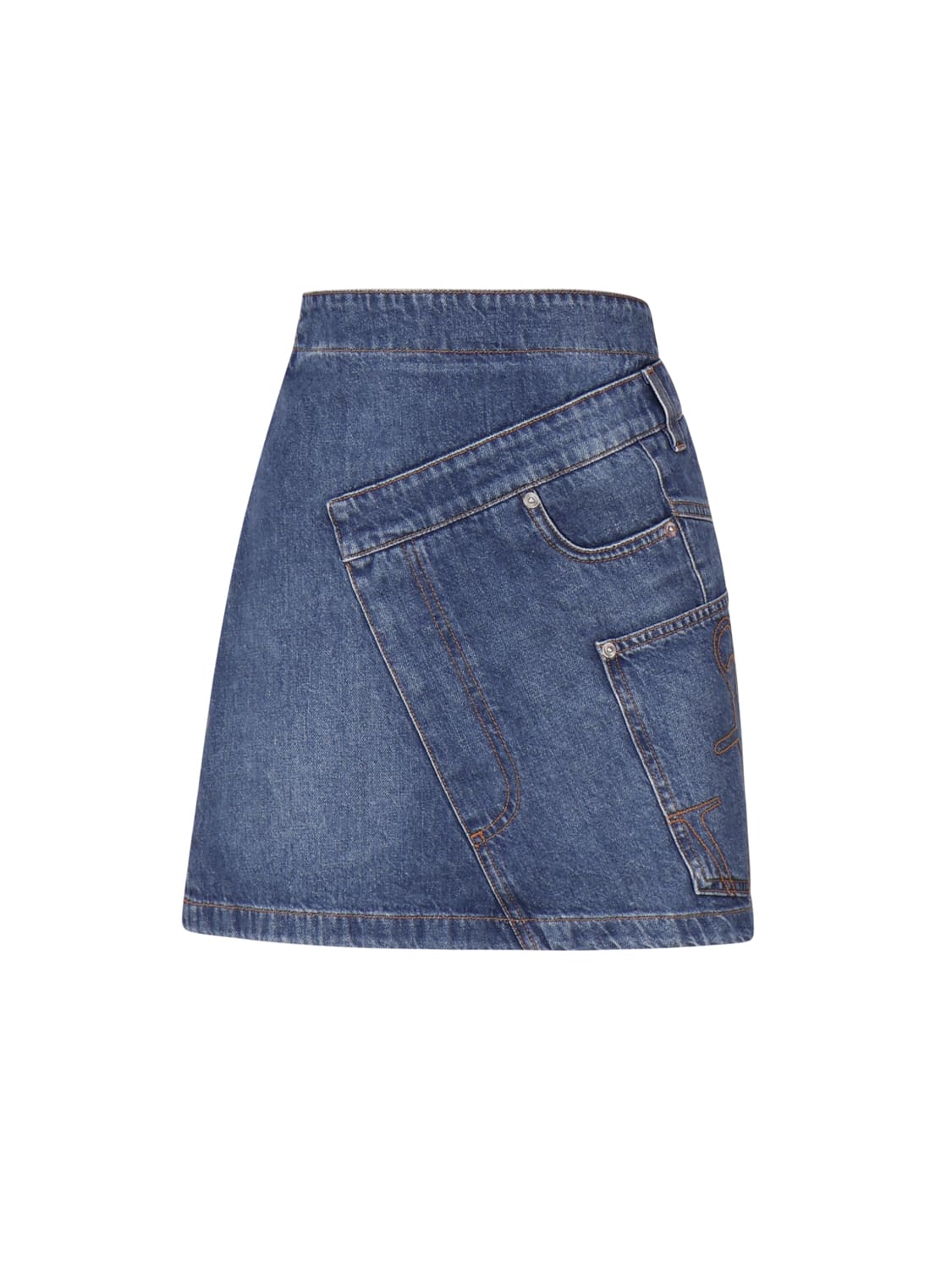 Shop Jw Anderson Jw Denim Mini Skirt With Logo In Blue