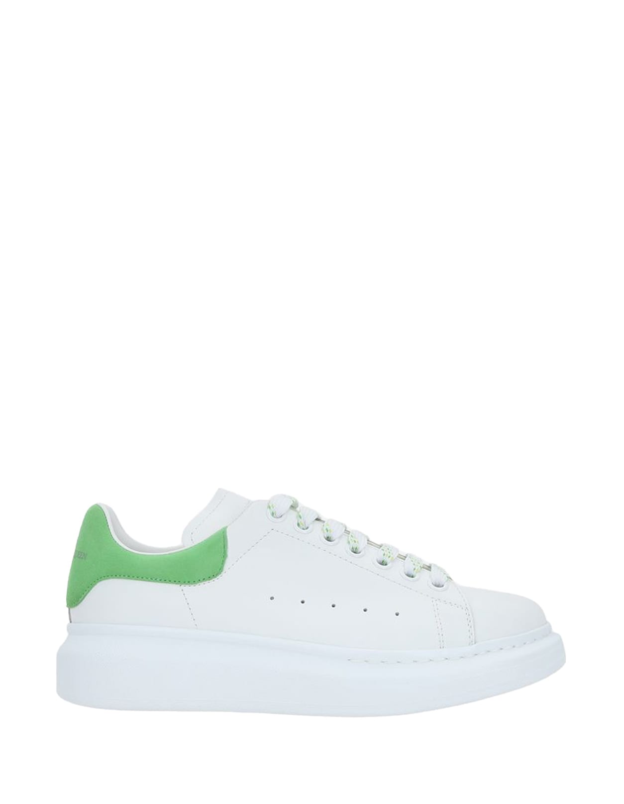 ALEXANDER MCQUEEN WOMAN OVERSIZE SNEAKERS IN WHITE LEATHER WITH GREEN SUEDE SPOILER