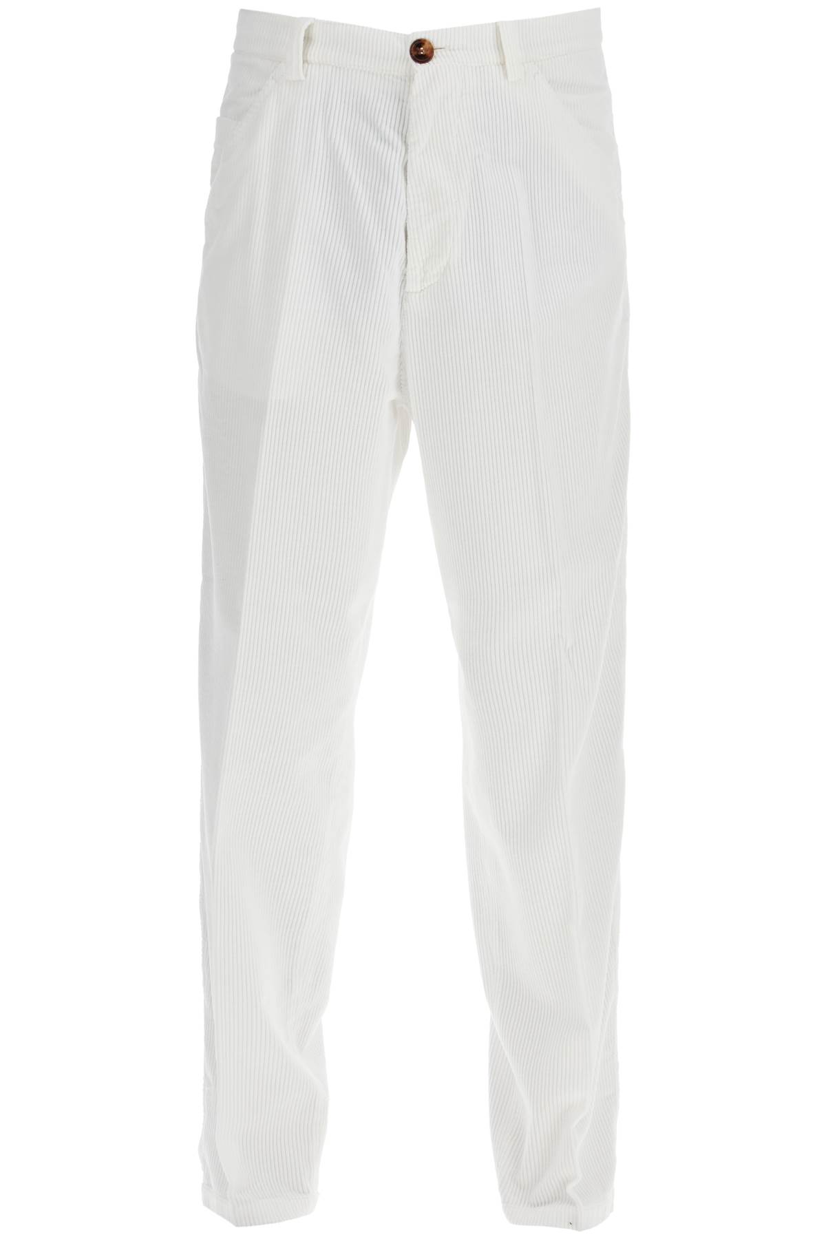 Shop Brunello Cucinelli Corduroy Leisure Fit Pants In Neve (white)