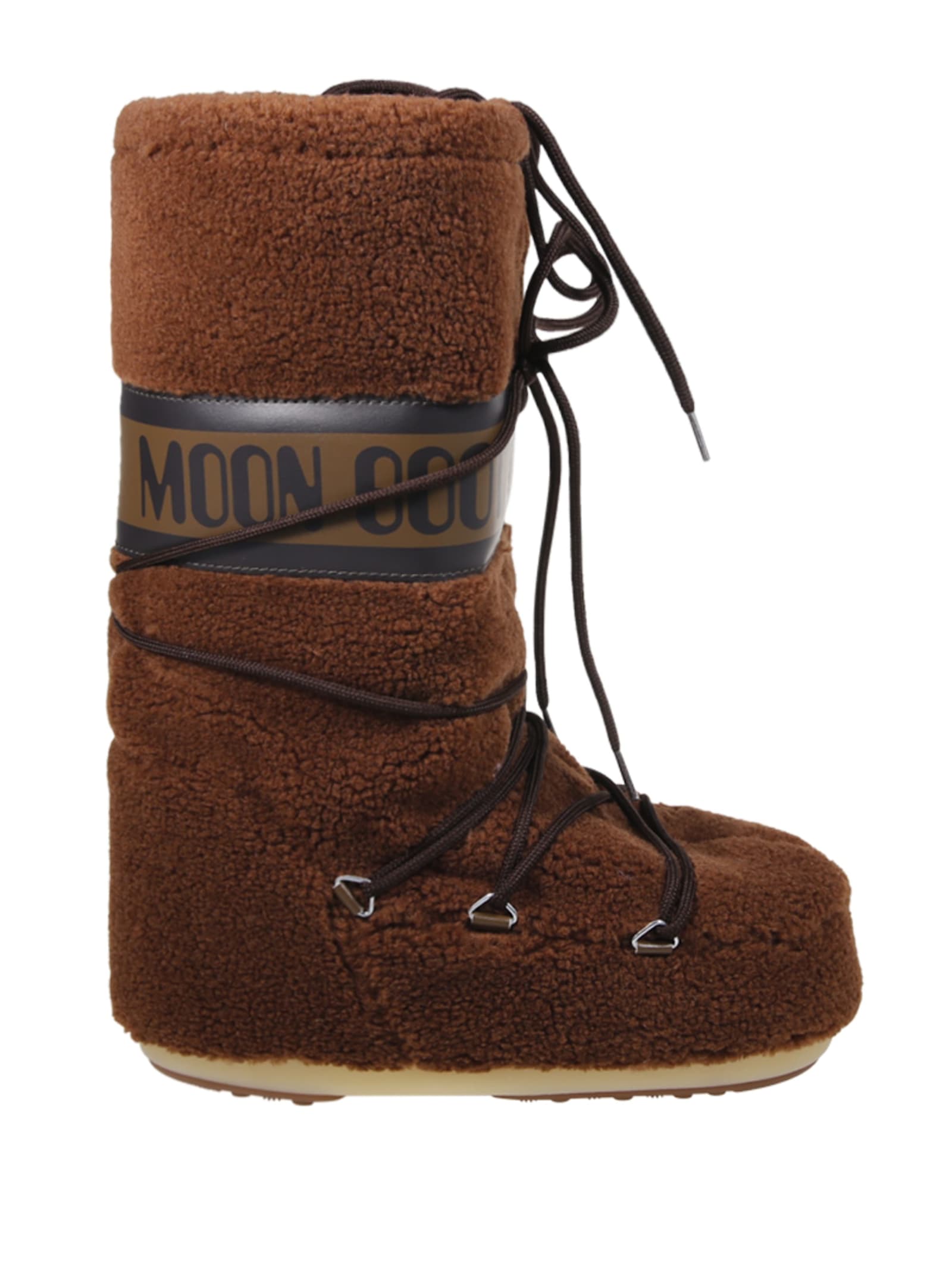 Moon Boot Logo Fleece Boot Flat Sole In Brown