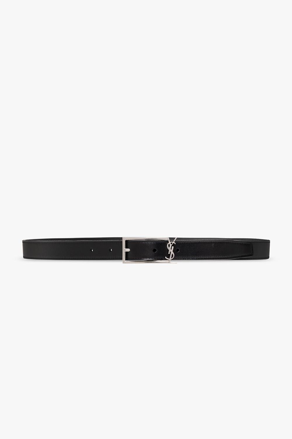 Shop Saint Laurent Leather Belt With Logo In Black