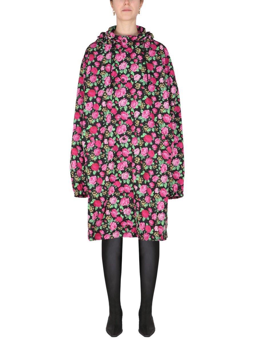 Shop Balenciaga Floral Pattern Hooded Coat In Pink
