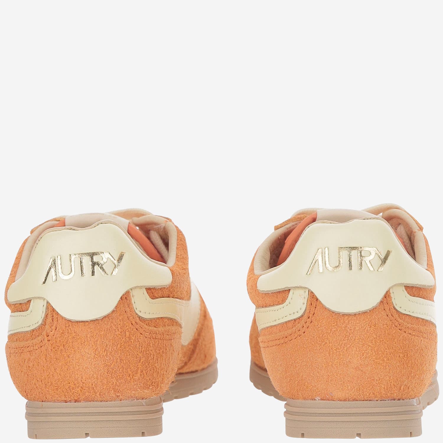 Autry Low Top Suede Sneakers With Contrast Sole In Orange