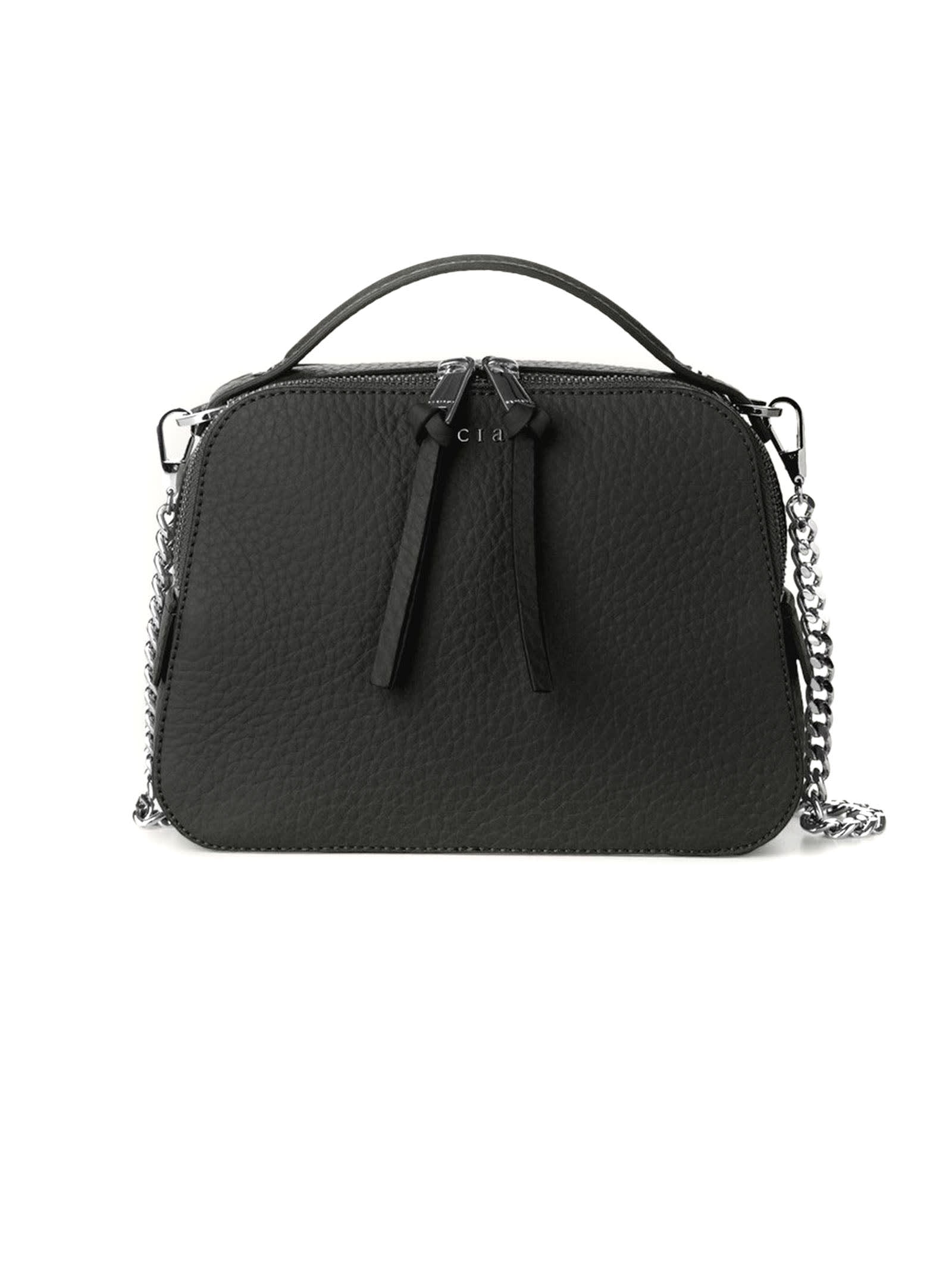 Orciani Mini Black Grained Leather Handbag
