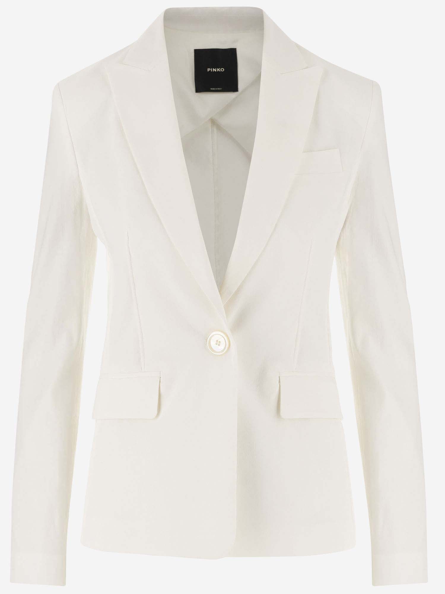 Shop Pinko Linen And Viscose Blend Single-breasted Jacket In White
