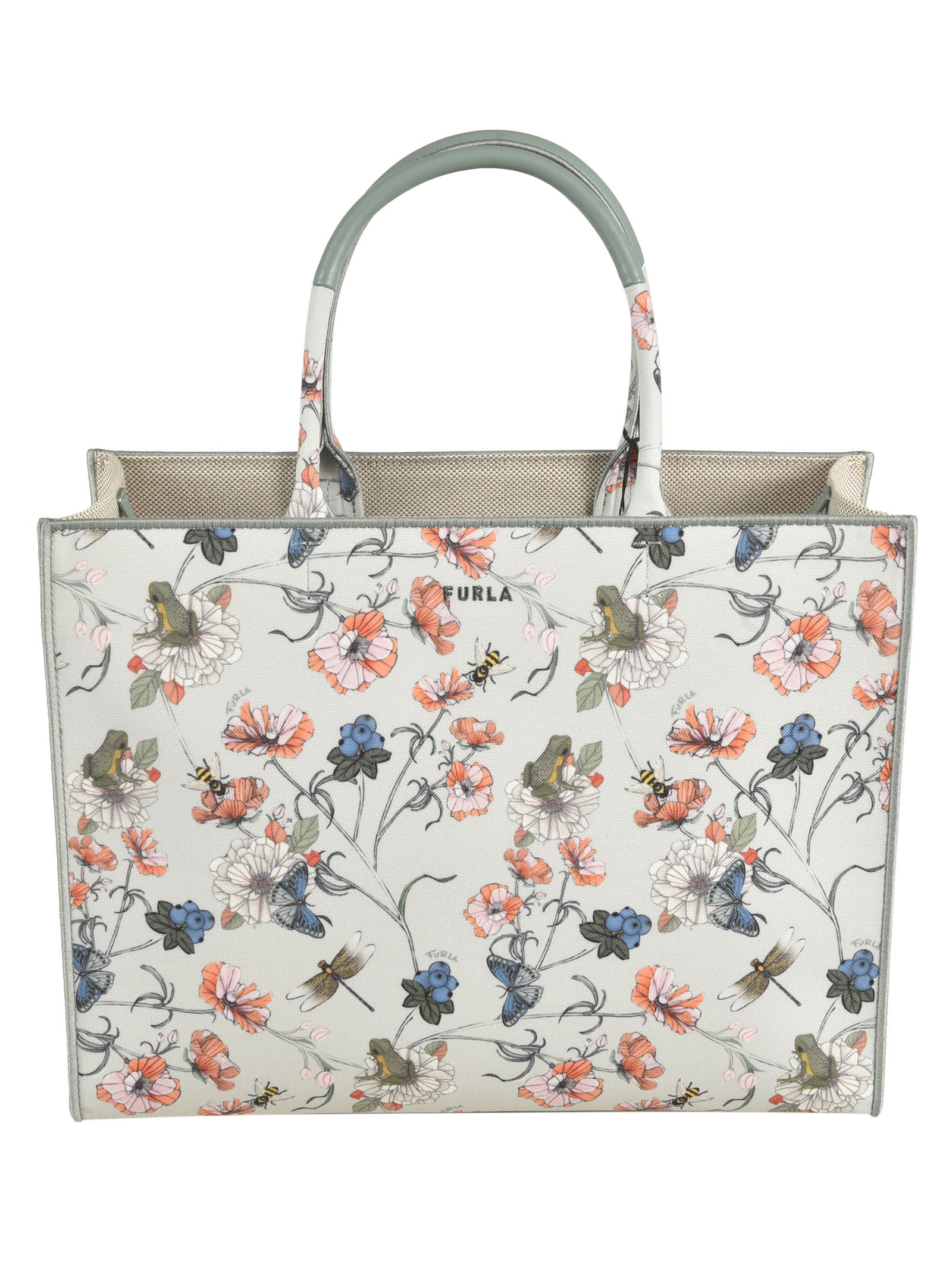 Shop Furla Floral Tote In Dust