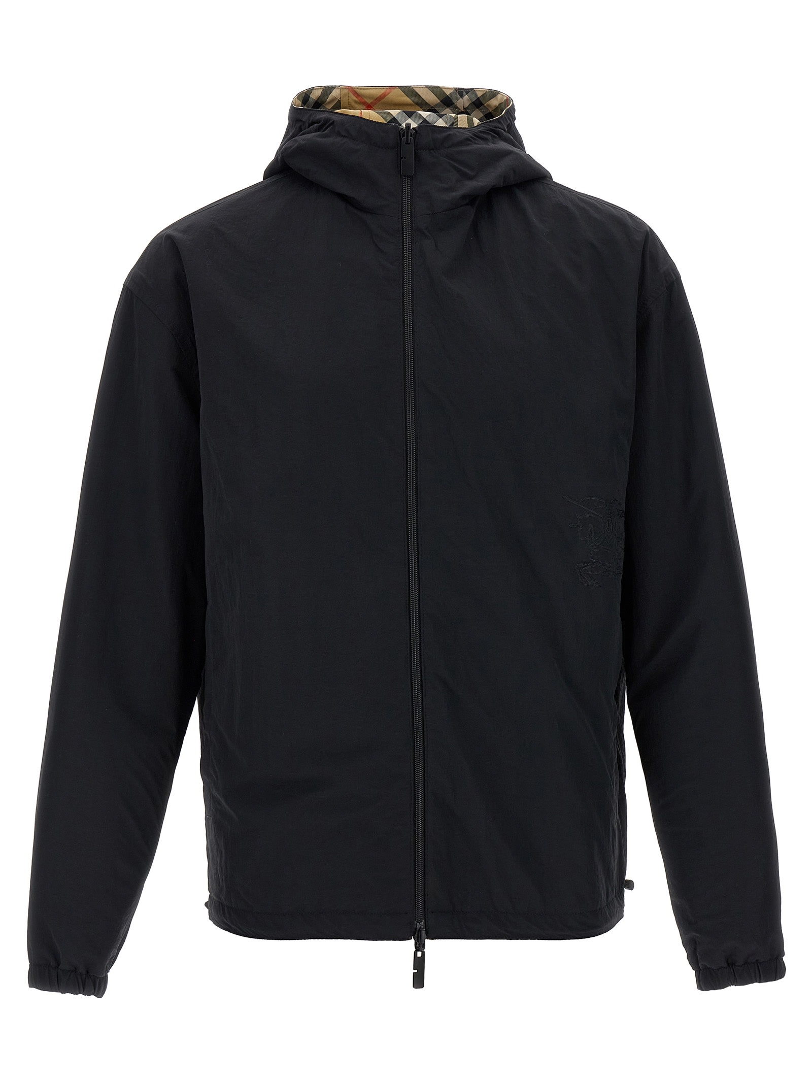 Burberry Beige Reversible Down Jacket With Hood And All-over Check Motif In Tech Fabric Man In Beige