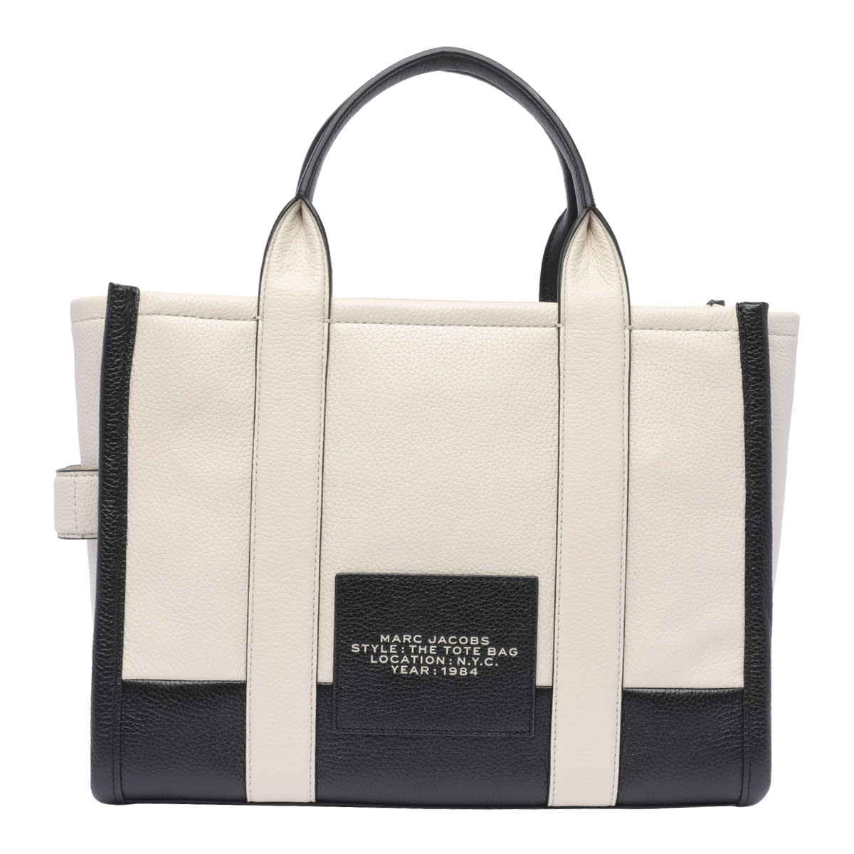 Shop Marc Jacobs The Leather Medium Tote Bag In Ivory Multi