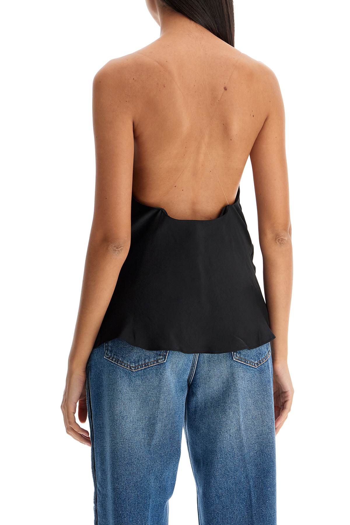 Shop Y/project Satin Top With Draped Neckline And Low In Evergreen Black (black)