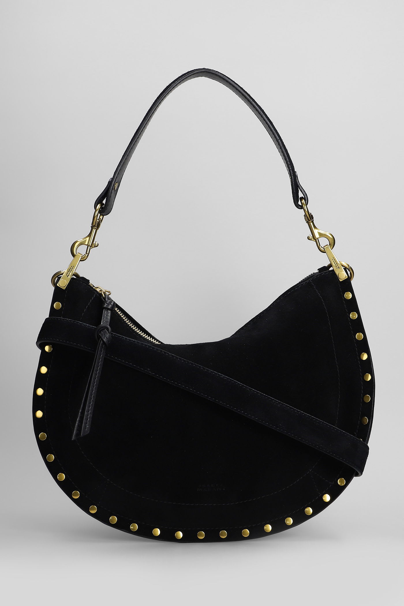 Isabel Marant Oskan Soft Zip Shoulder Bag In Black Suede And Leather In Black