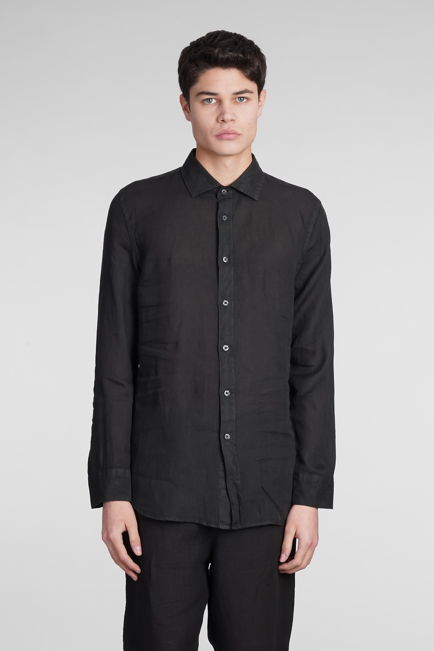 120% Lino Classic Linen Shirt In Black | ModeSens