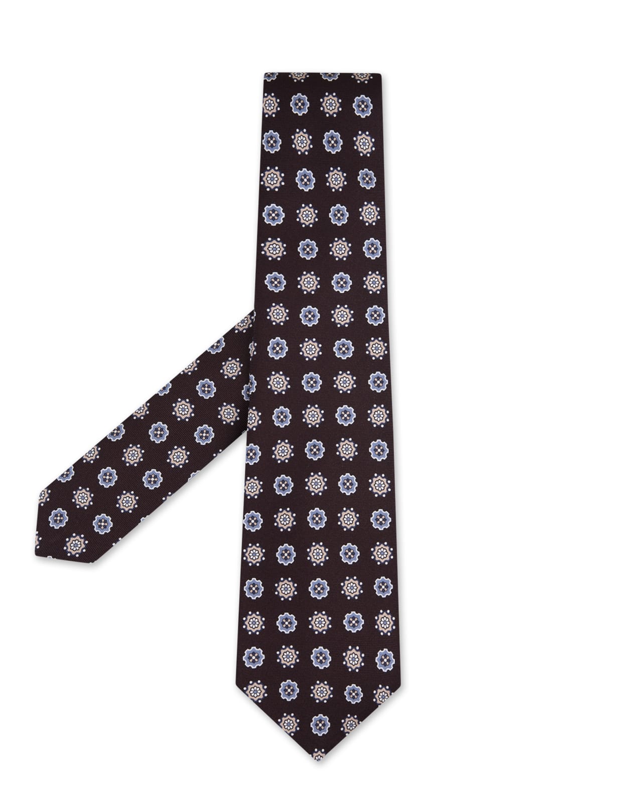 KITON BROWN TIE WITH FLORAL PATTERN