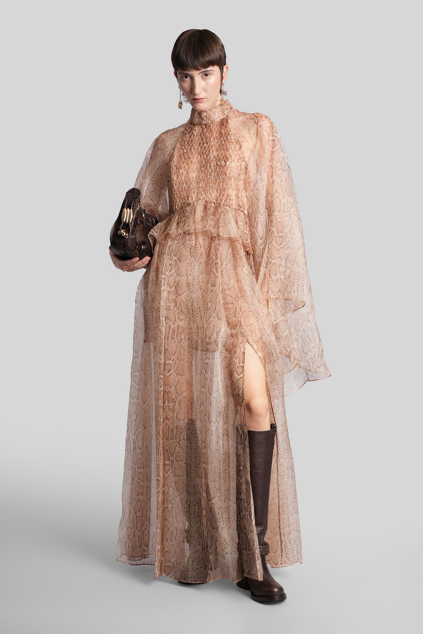 Zimmermann Long Dress In Beige Silk In Brown