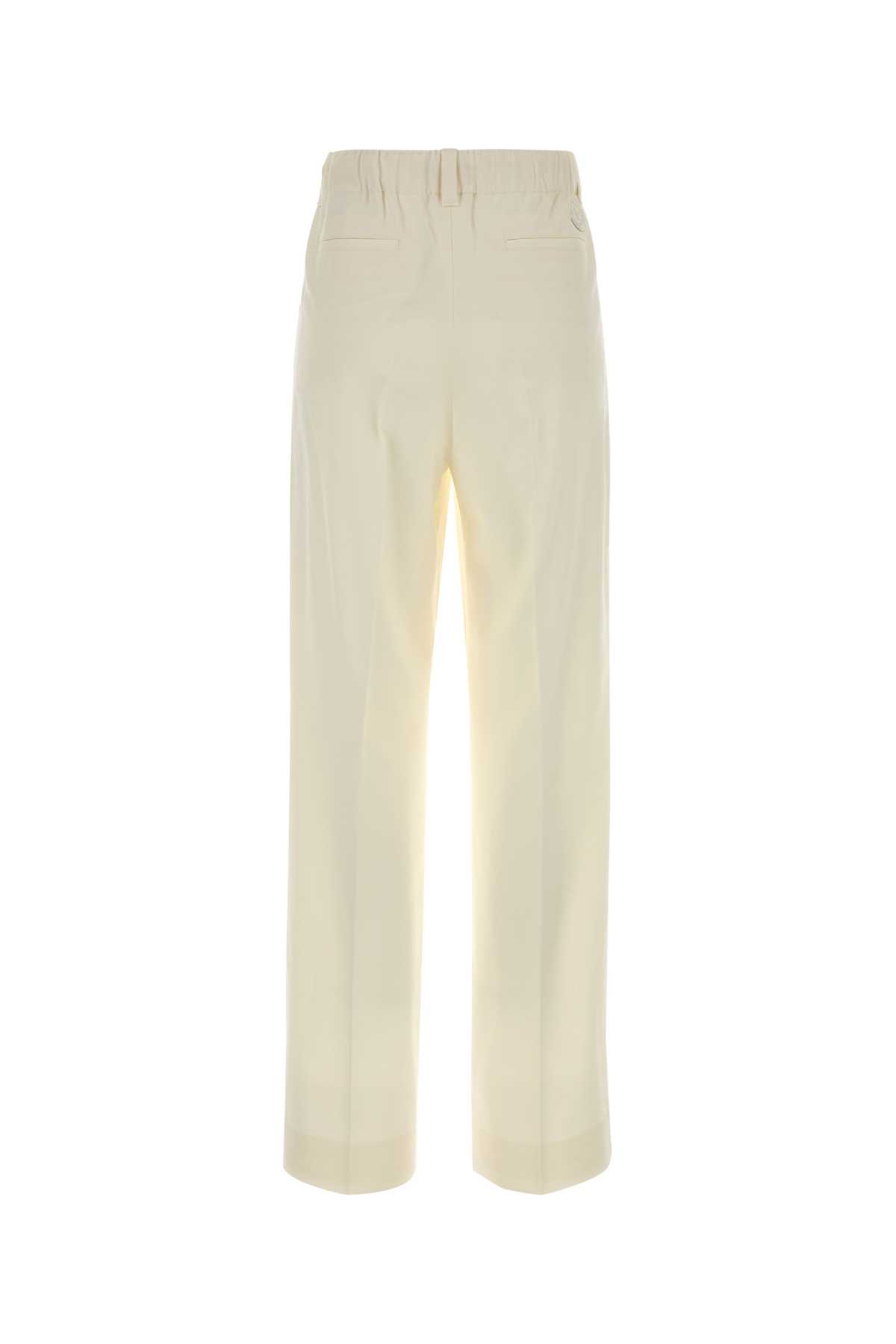 Moncler Wide Leg Wool Trousers Pleated Front In Neutral