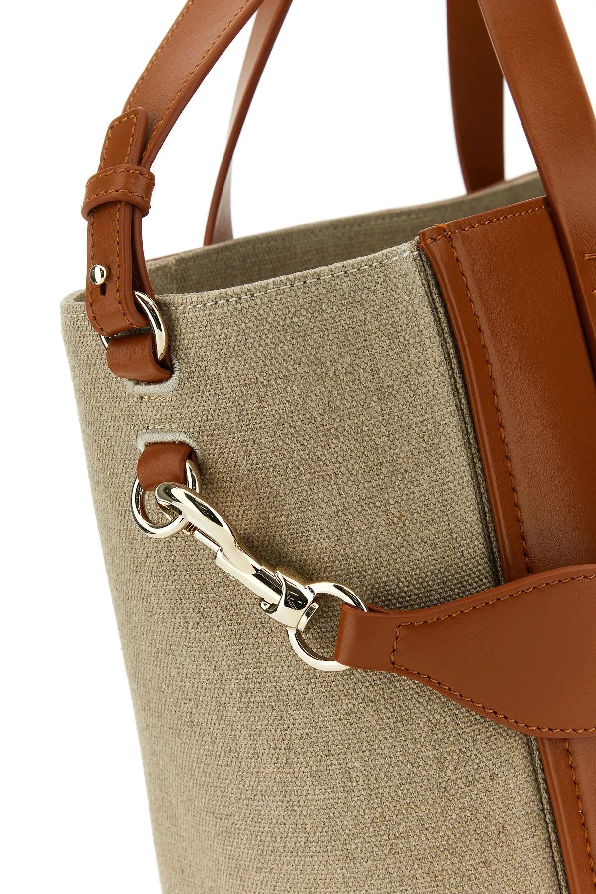 Shop Chloé Two-tone Linen And Leather Medium Sense Shopping Bag In Leather Brown