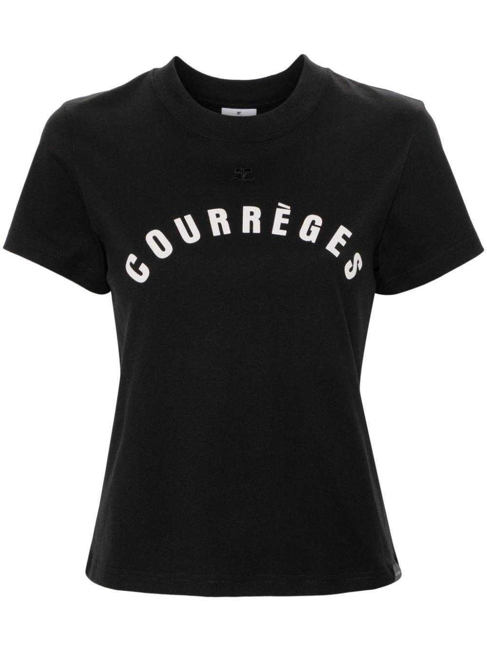 Shop Courrèges Logo Printed Crewneck T-shirt In Black