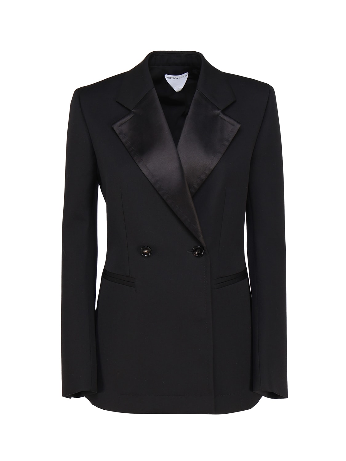 Shop Bottega Veneta Elegant Double-breasted Jacket With Silk Satin Lapels In Black