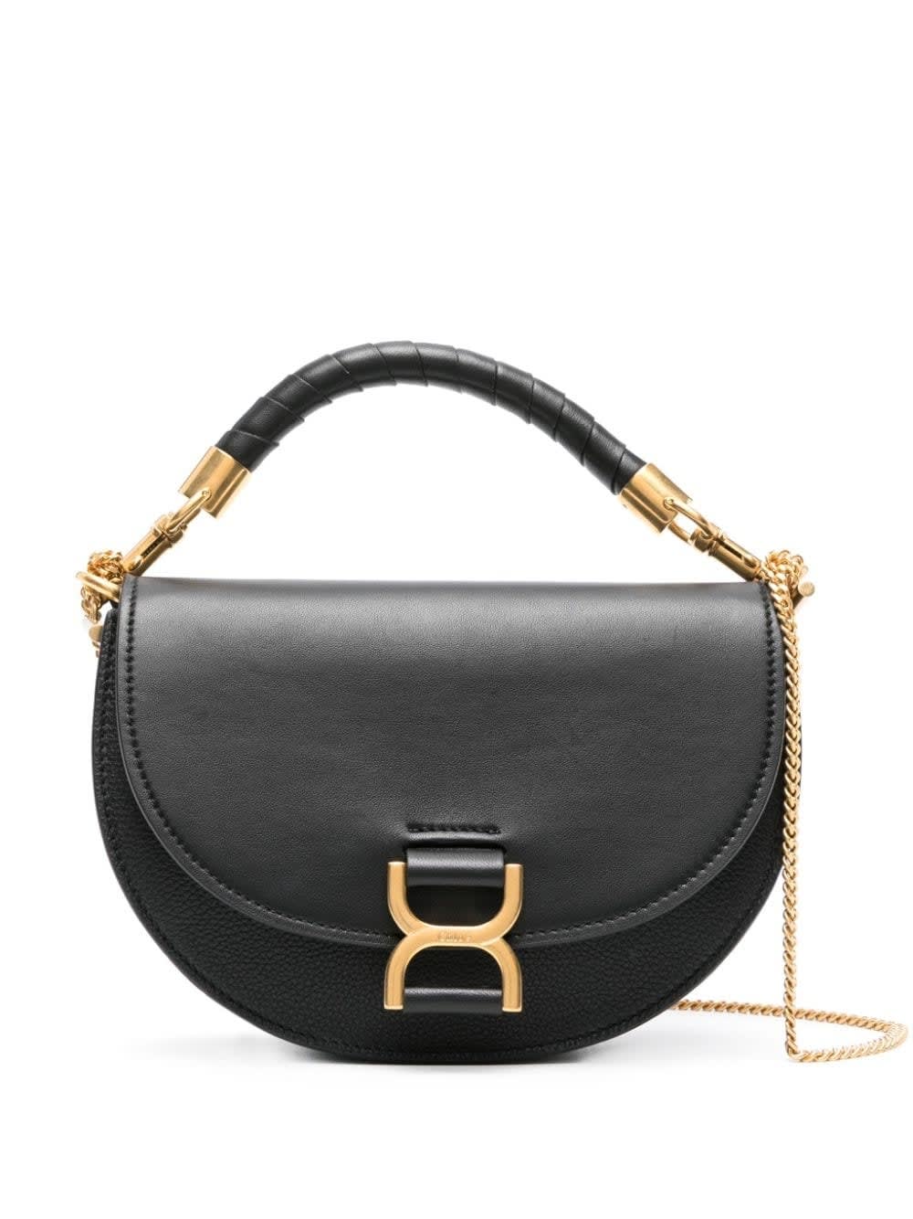 CHLOÉ BLACK MARCIE BAG WITH FLAP AND CHAIN
