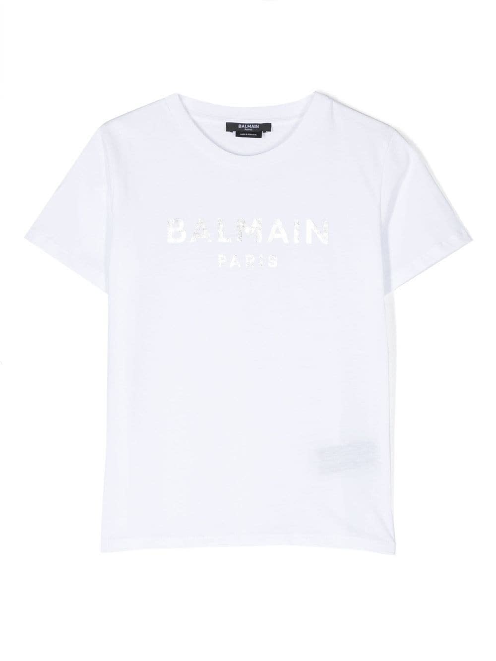 Balmain Kids' Crewneck T-shirt With Print In White/silver