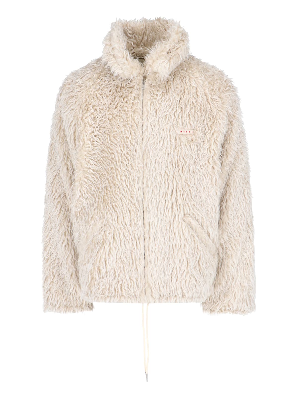 Shop Marni Faux Shearling Hooded Jacket In Crema