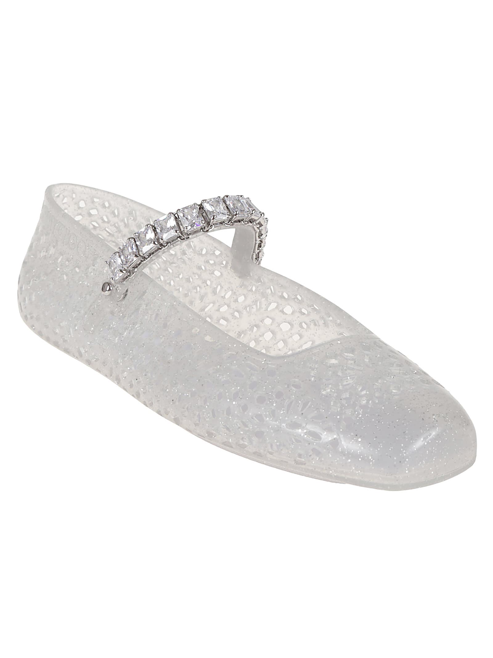Jimmy Choo Clear Jelly Ballerina Flats With Crystal Embellishment In Silver