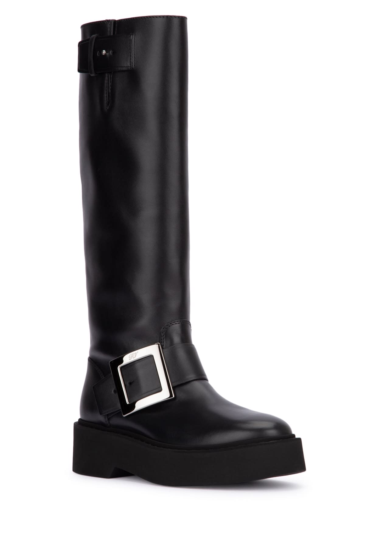 Roger Vivier Viv Rangers High Leather Boots In Nero