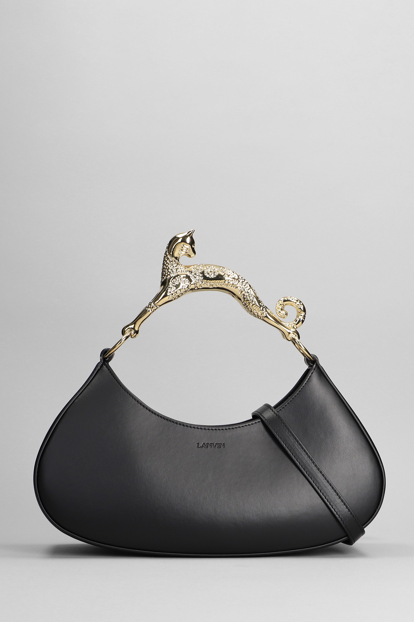 Lanvin Large Hobo Bag With Cat Handle In Black