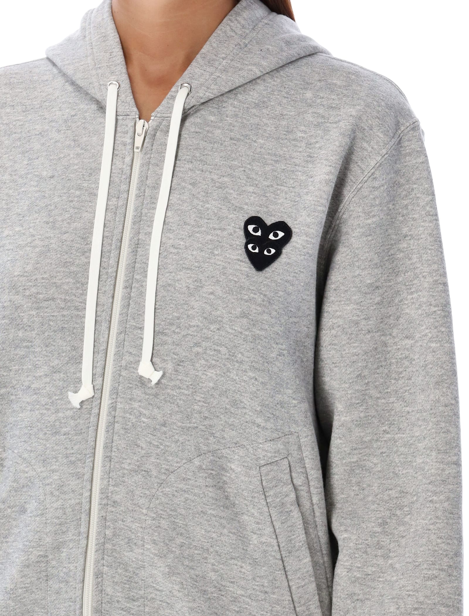 Shop Comme Des Garçons Play Zipped Hoodie With Black Double-heart Patch In Grey