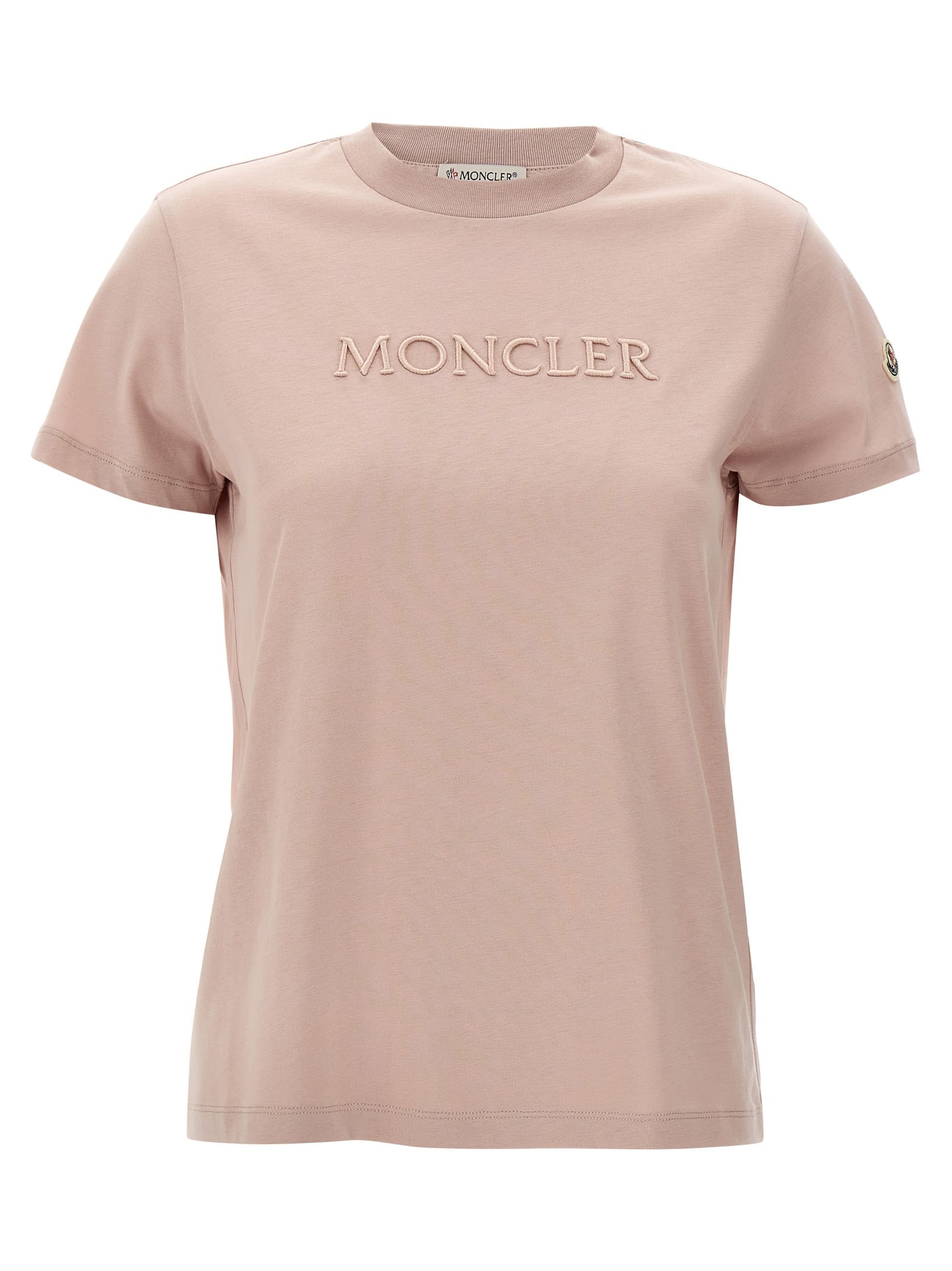 Moncler Logo Embroidery T-shirt In Pink