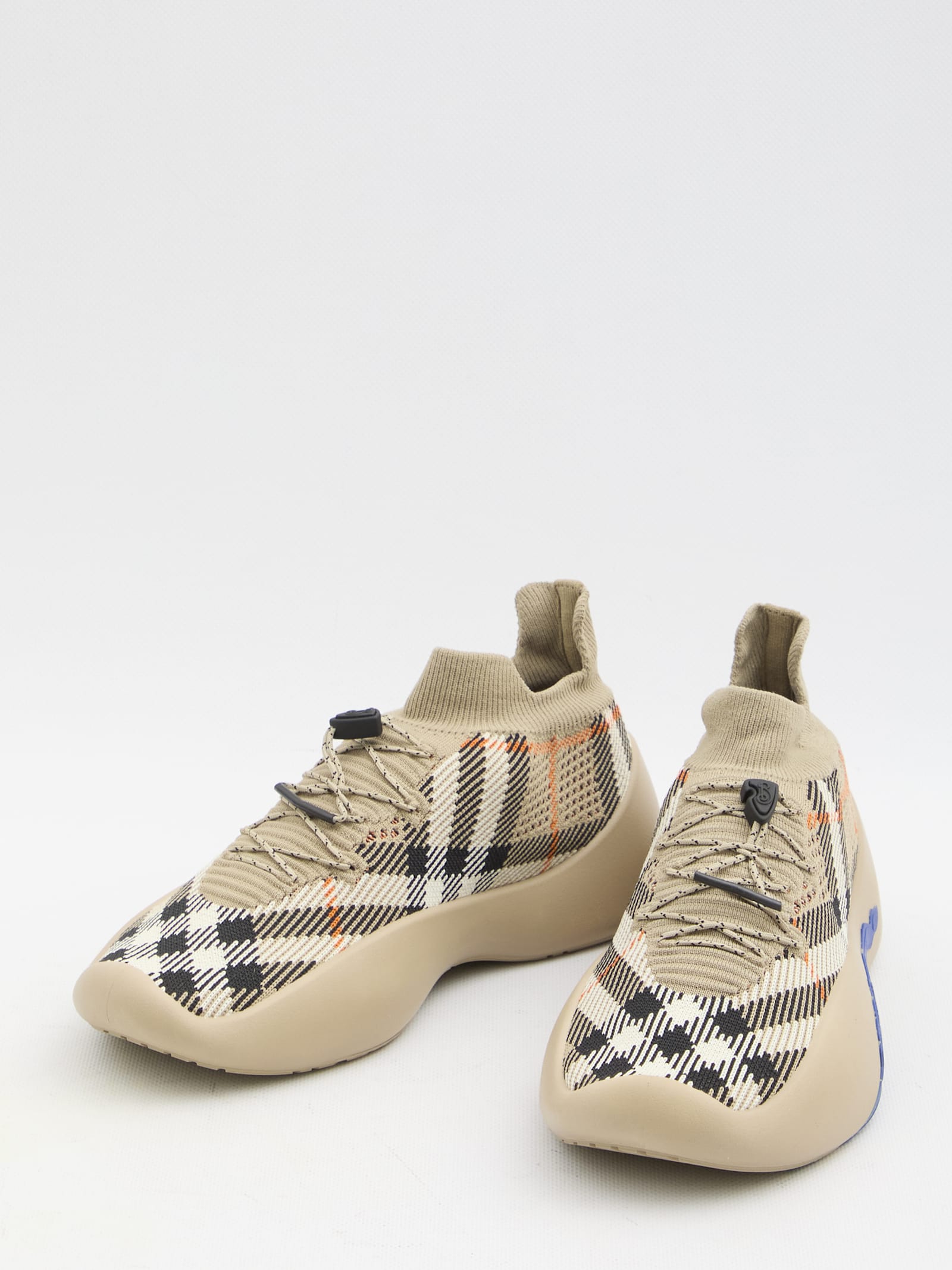 Shop Burberry Check Knit Neptune Sneakers In Sand Ip Check