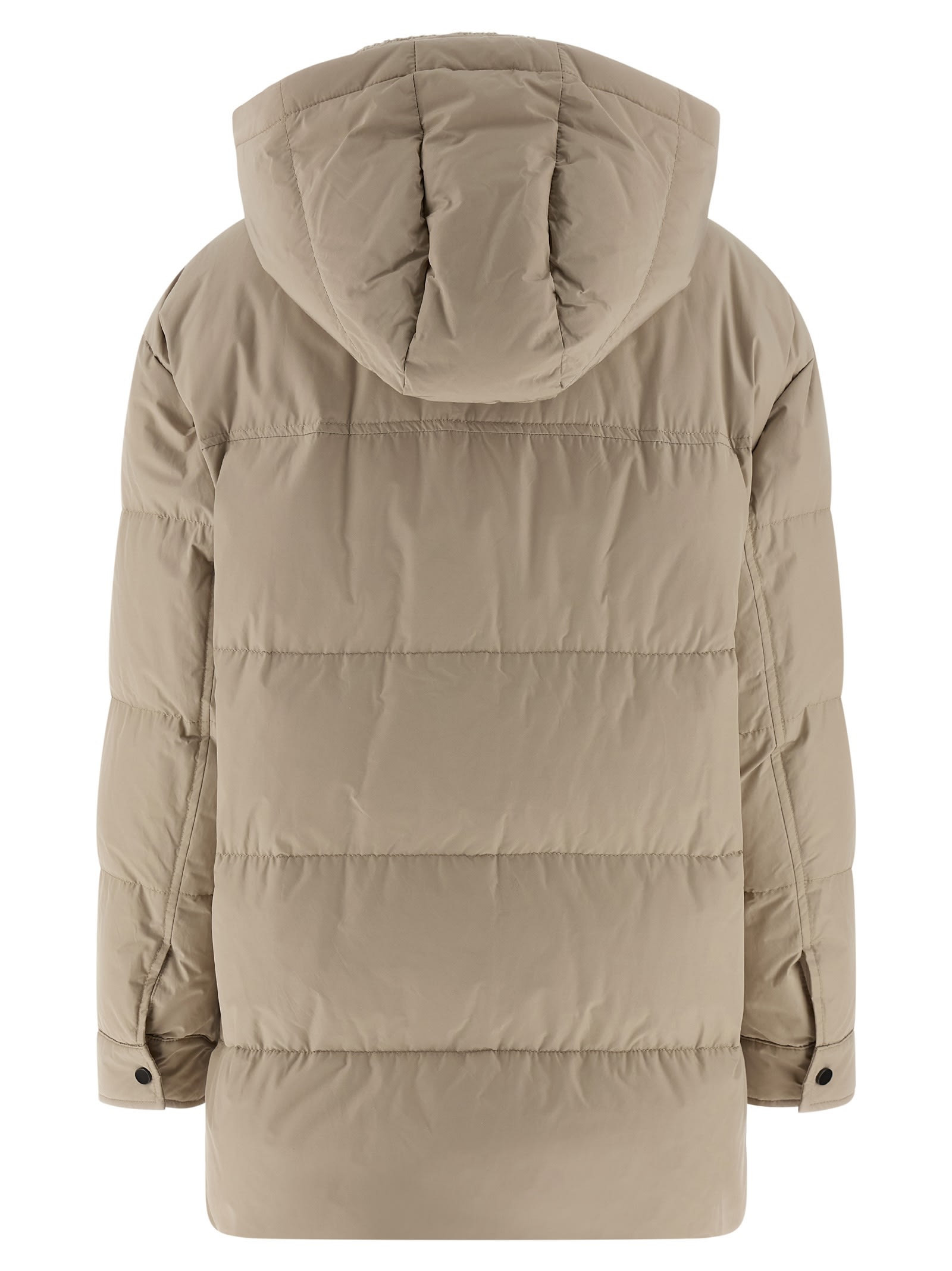 Brunello Cucinelli Knitted Neck Down Jacket In Neutral