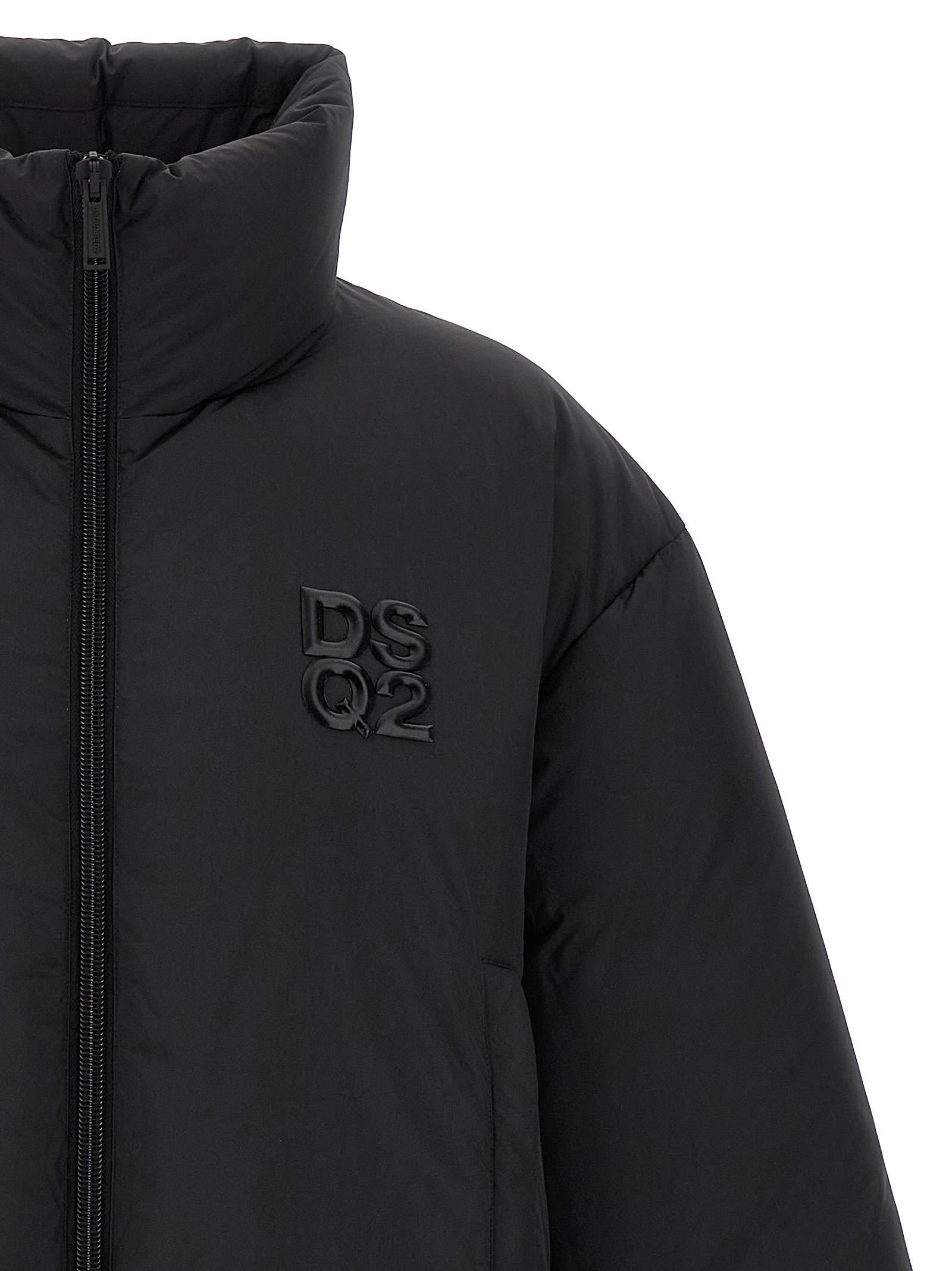 Dsquared2 Classic Black Puffer Bomber Jacket With Ribbed Cuffs In Black
