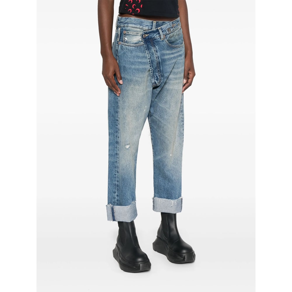R13 Crossover Waist Distressed Jeans In Blue