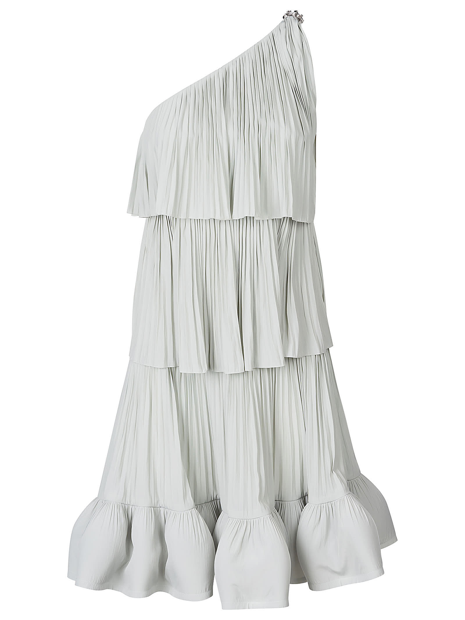 Shop Lanvin Asymmetric Layered One-shoulder Dress In Sage