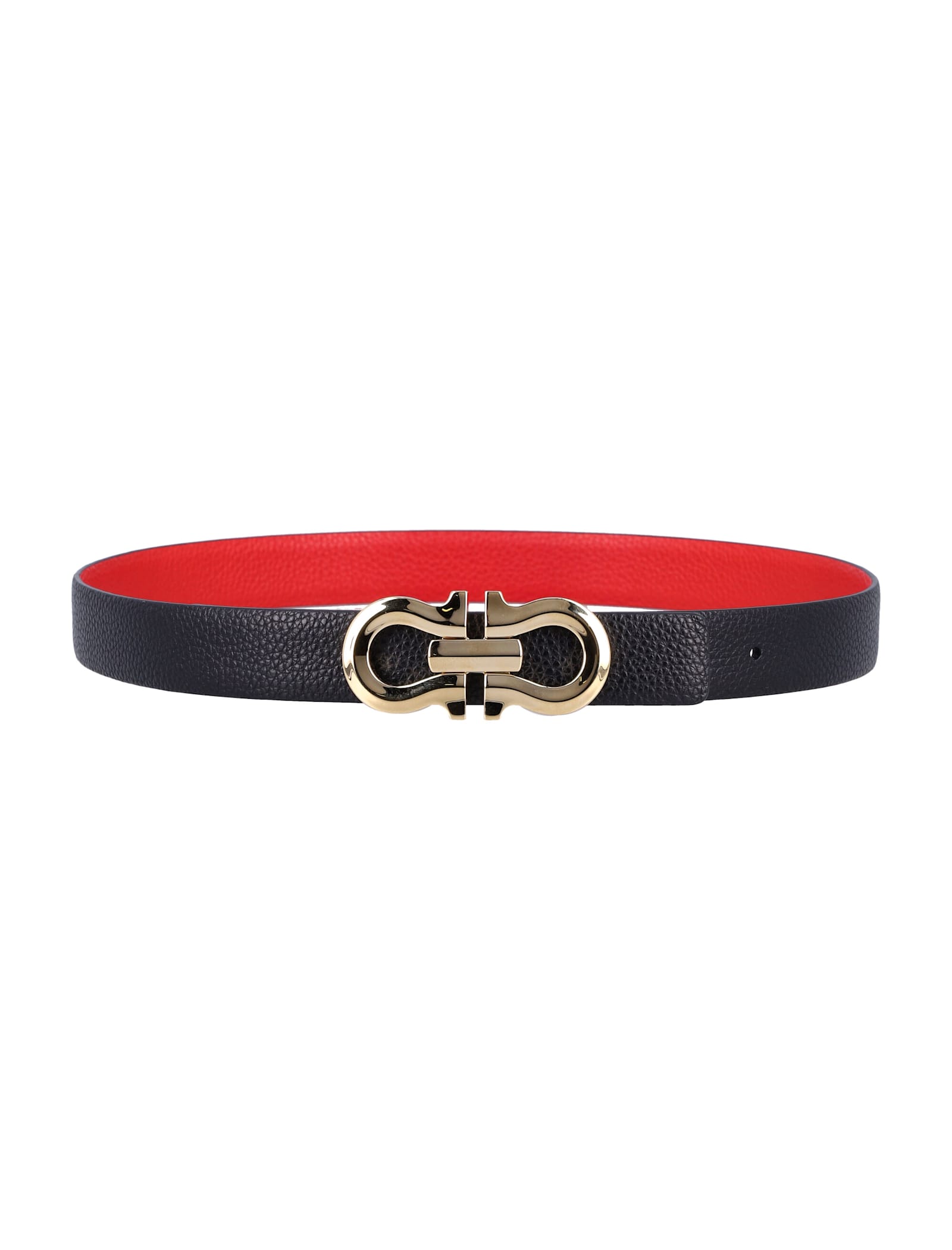 Shop Ferragamo Reversible Gancini Belt In Black + Flame Red