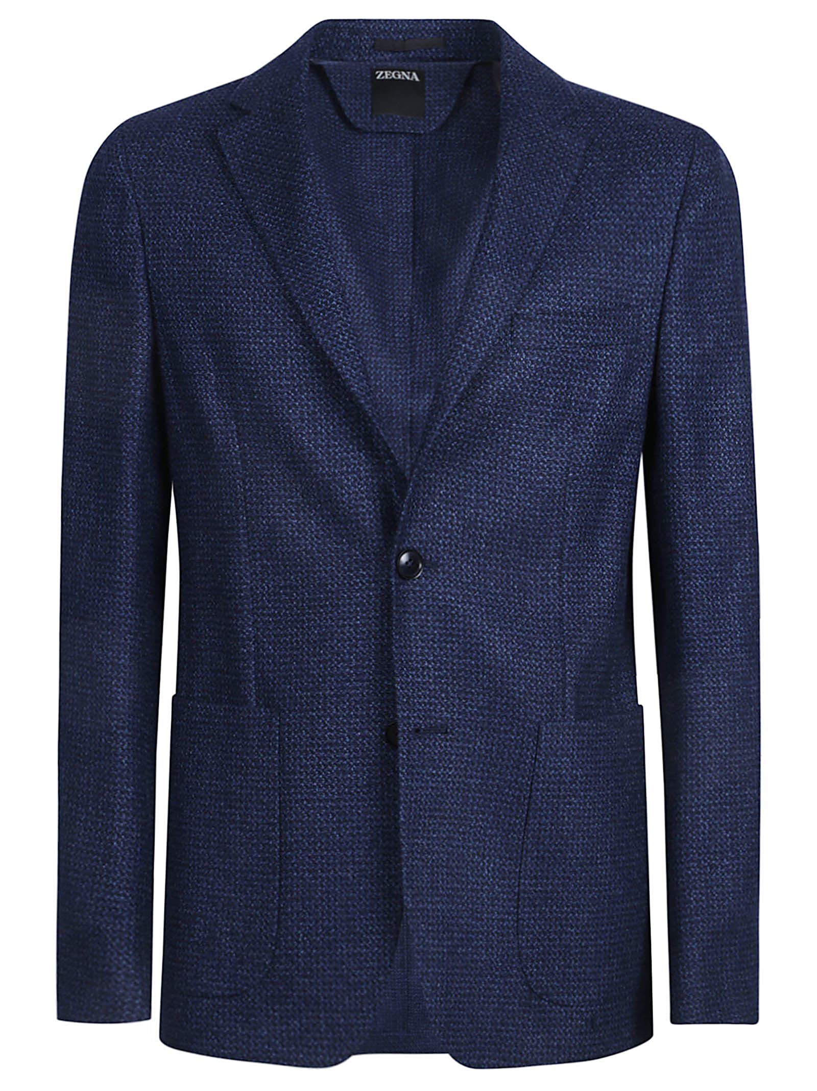 Zegna Micro Structure Cotton Jersey Jacket In Blue