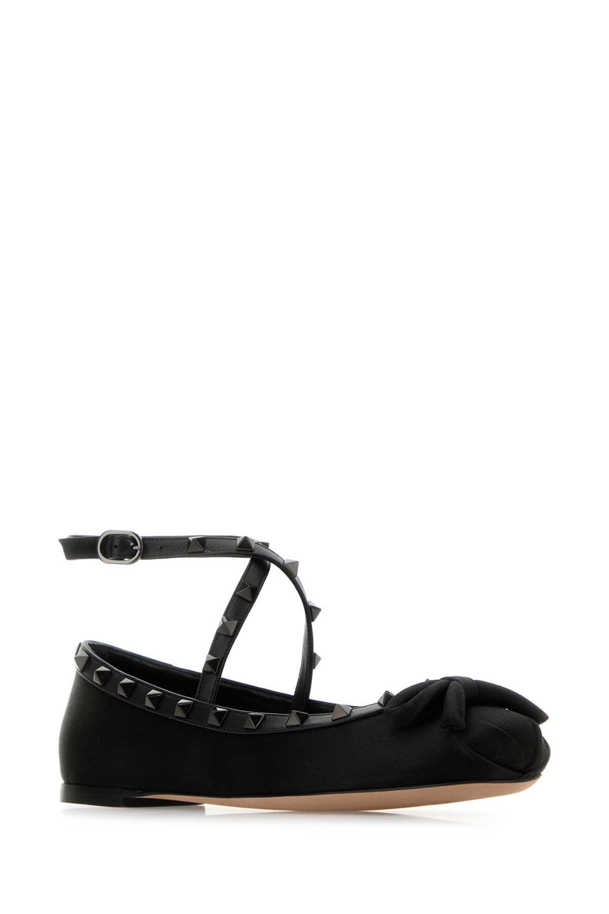 Shop Valentino Black Satin Rockstud Ballerinas In Nero