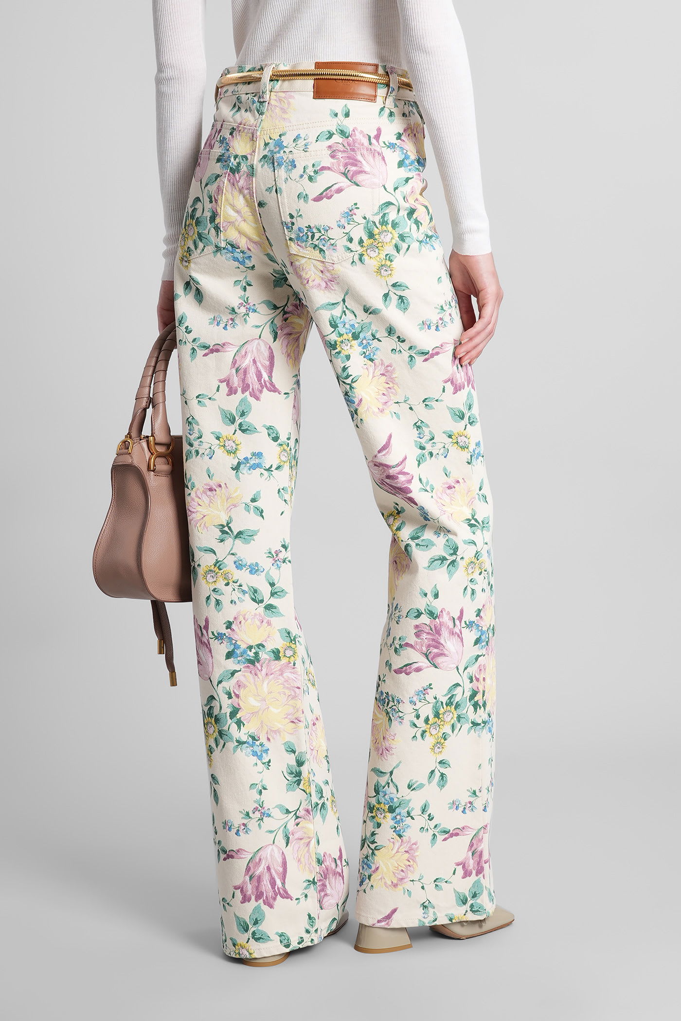 Chloé Printed Rigid High-rise Flared Jeans In Neutral