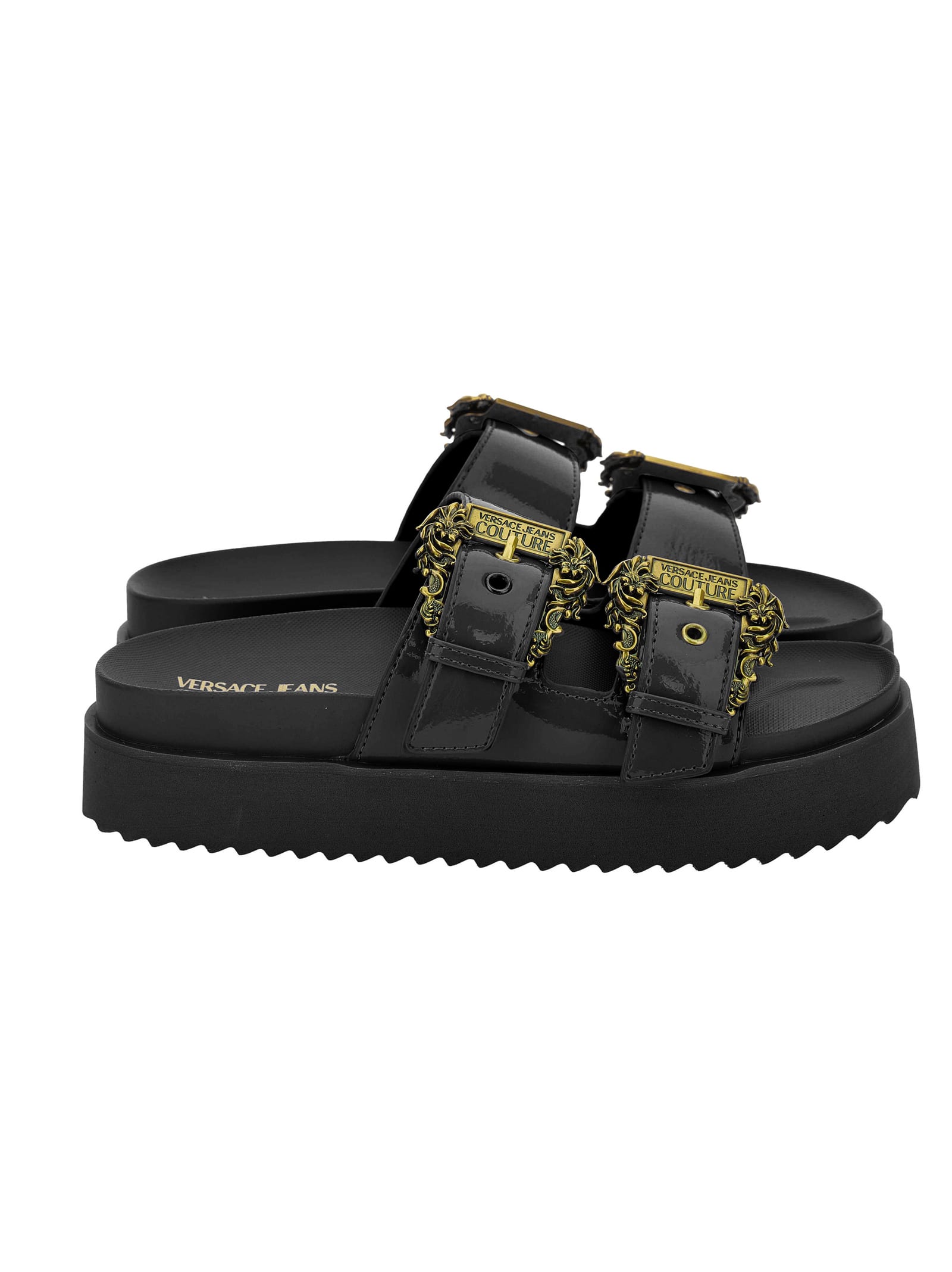 Shop Versace Jeans Couture Black Slides