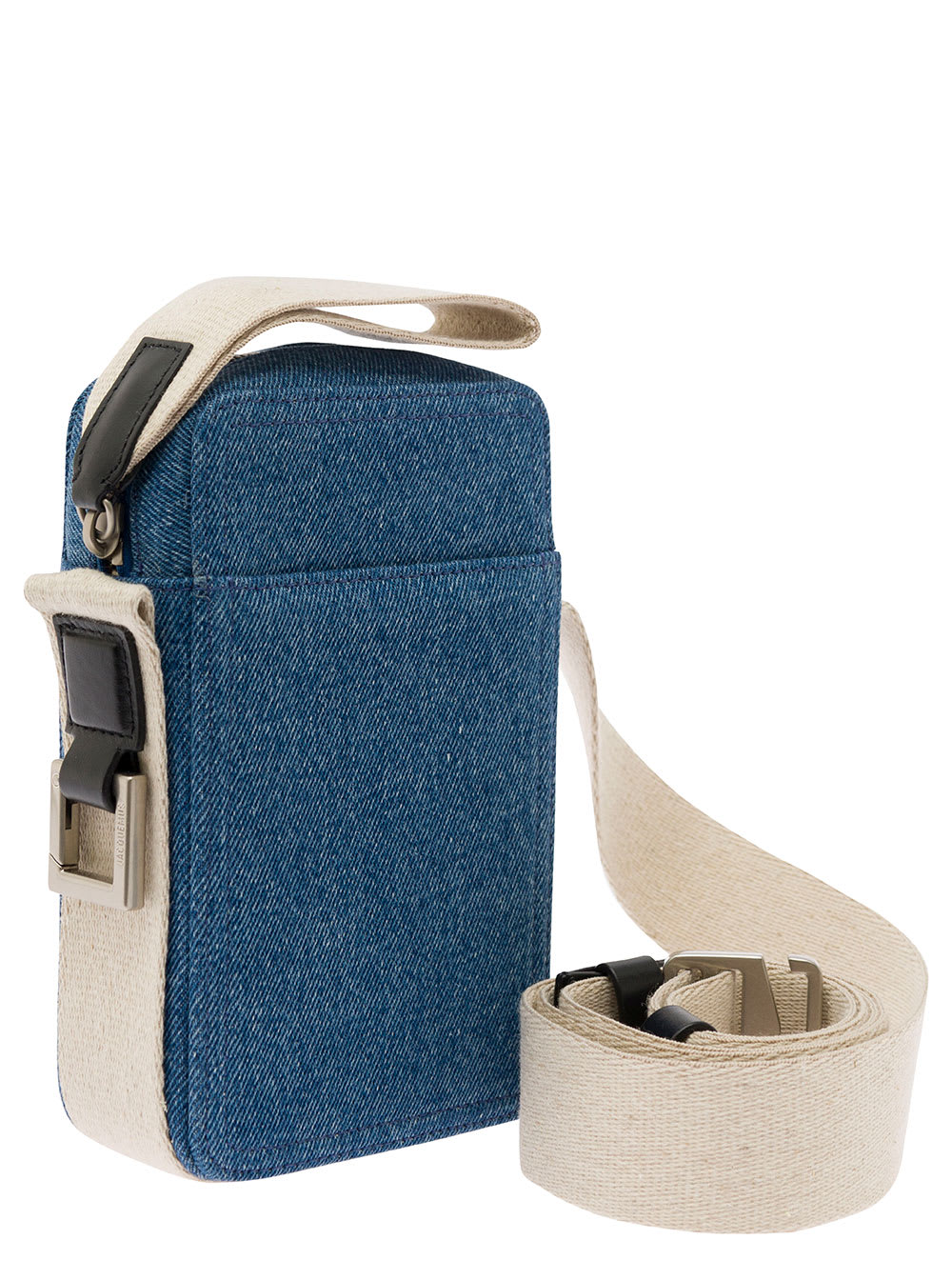 Shop Jacquemus La Cuerda Vertical Blue Shoulder Bag With Front Logo In Leather Man