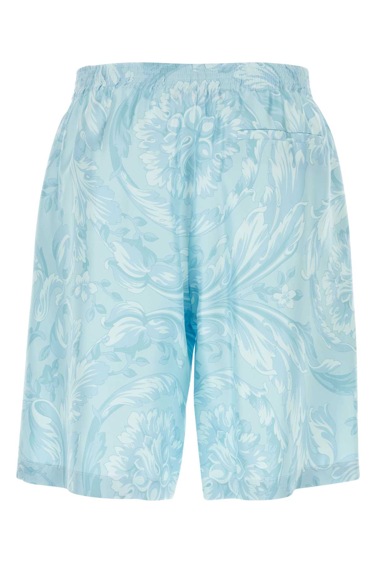 Shop Versace Printed Silk Bermuda Shorts In Paleblue