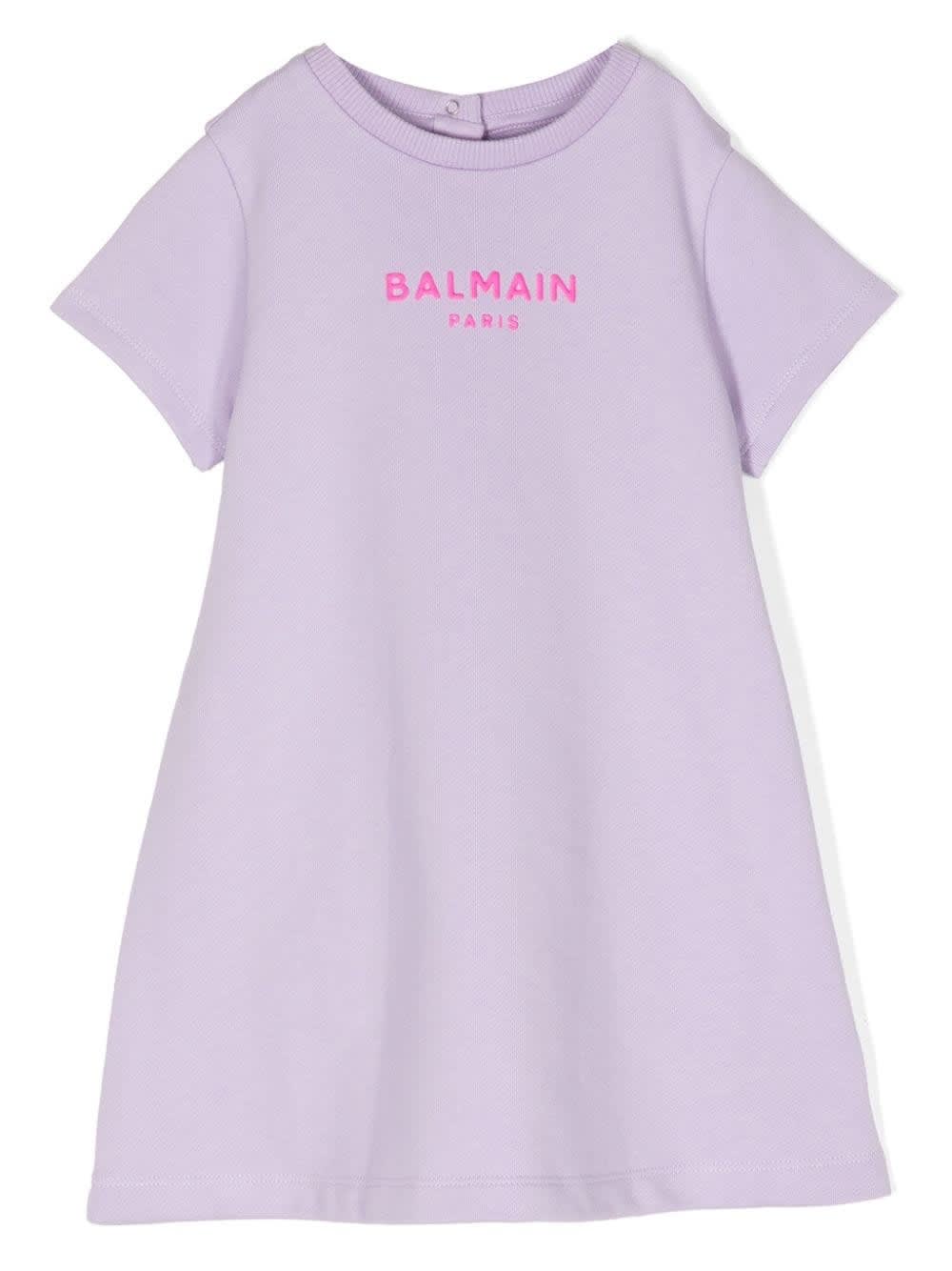Shop Balmain Dress With Logo Print In Lilla