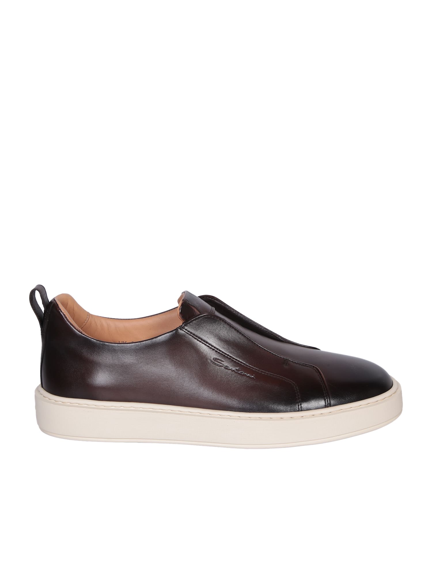 Shop Santoni Victor Leather Slip-on Brown Sneakers