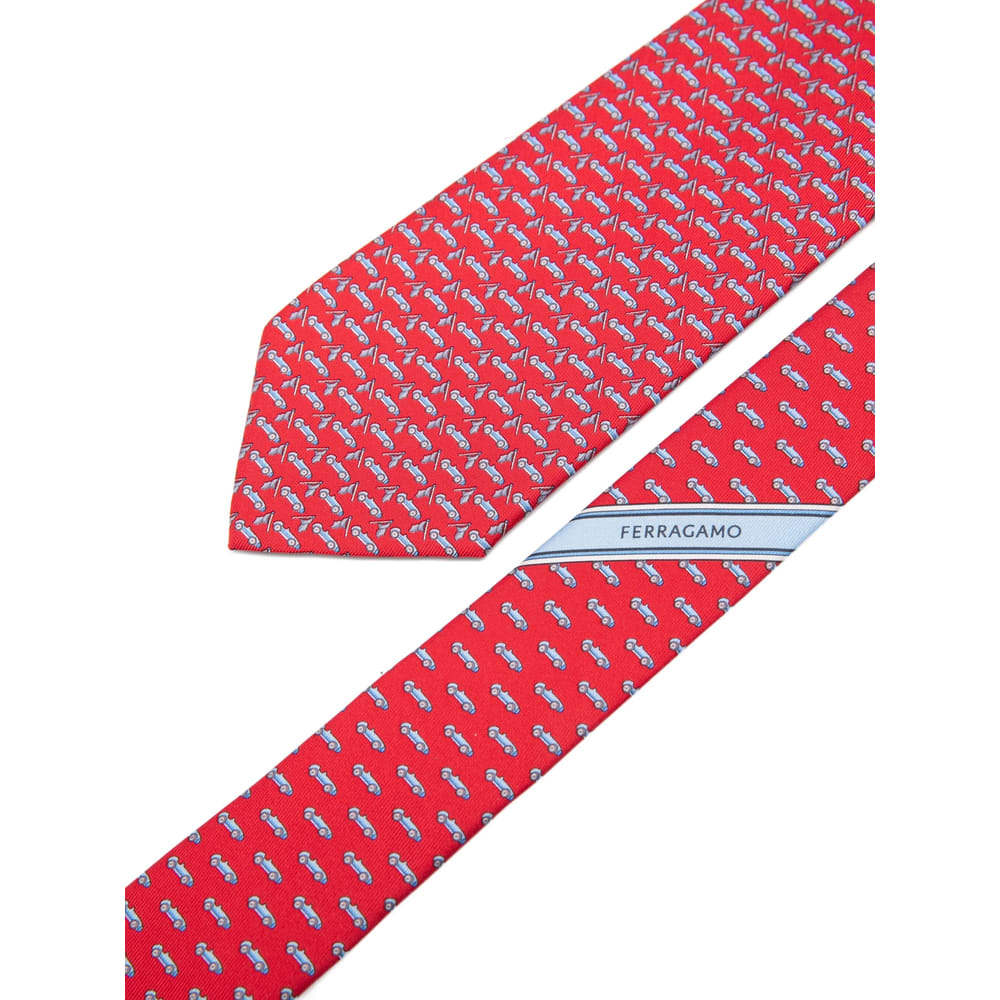 Ferragamo Race-patterned Tie In Red