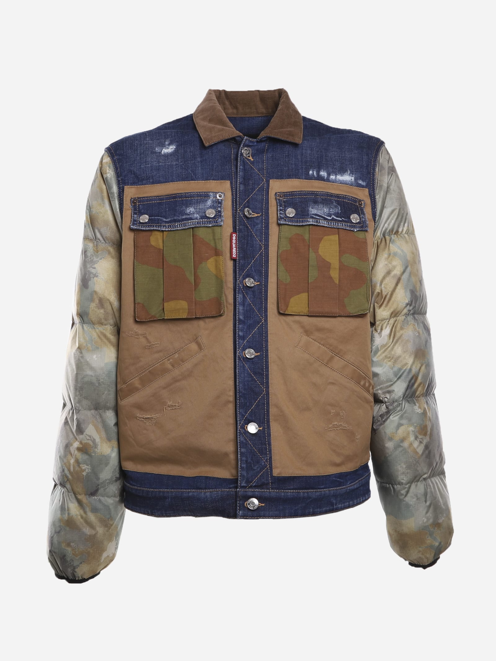 Dsquared2 Patchwork Denim Jacket With Camouflage Print