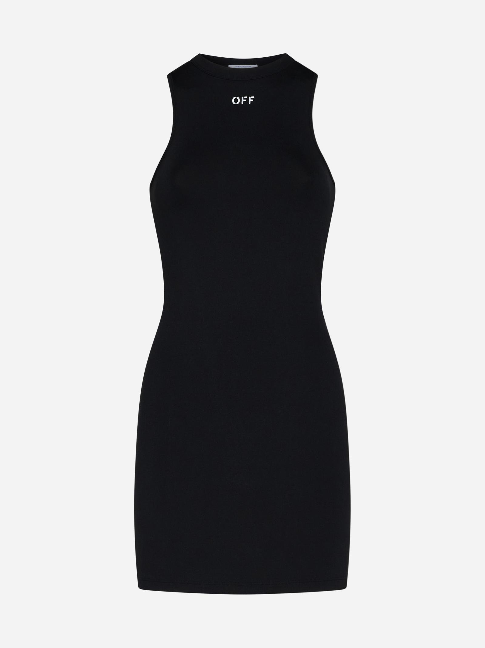 Shop Off-white Logo Jersey Mini Dress In Black