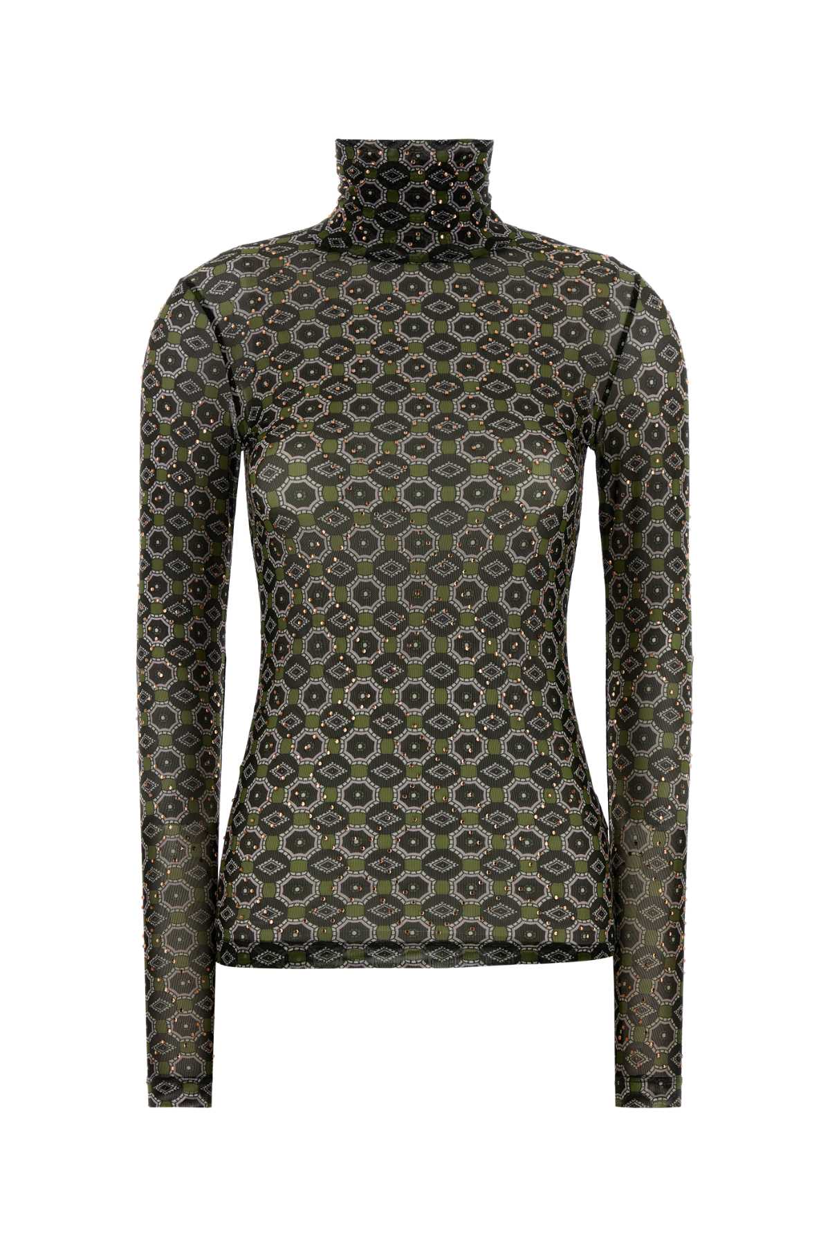 Dries Van Noten Printed Stretch Tulle Hoyser T-shirt In Green
