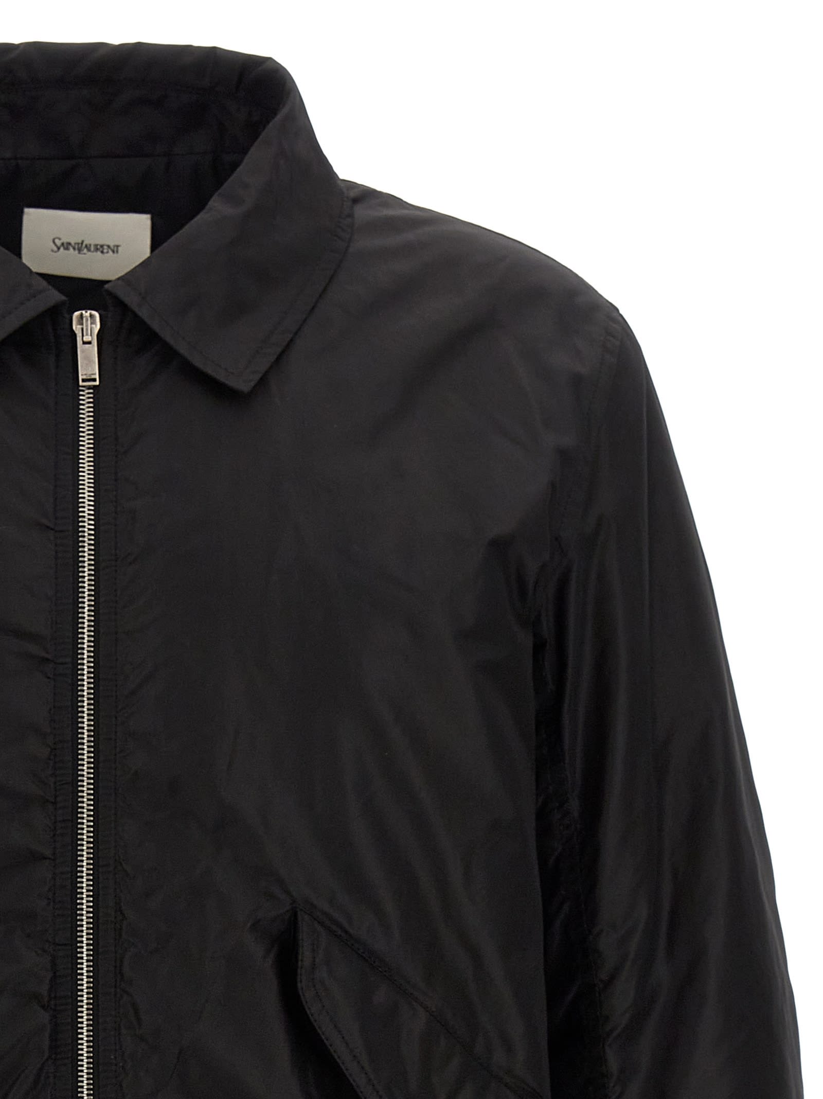 Shop Saint Laurent Silk Bomber Jacket In Black