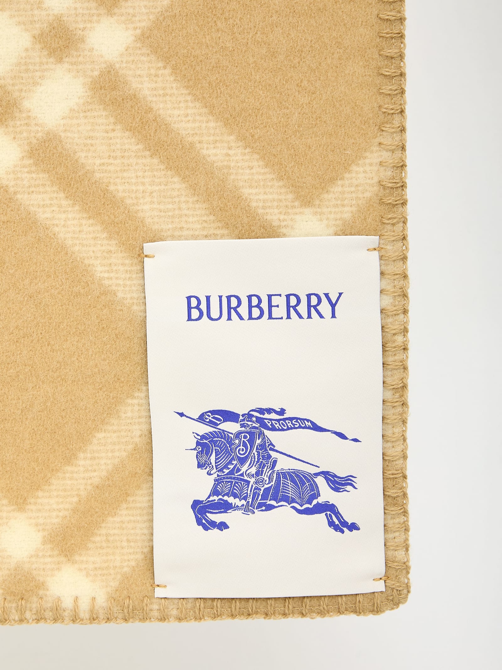 Shop Burberry Check Wool Scarf In Beige